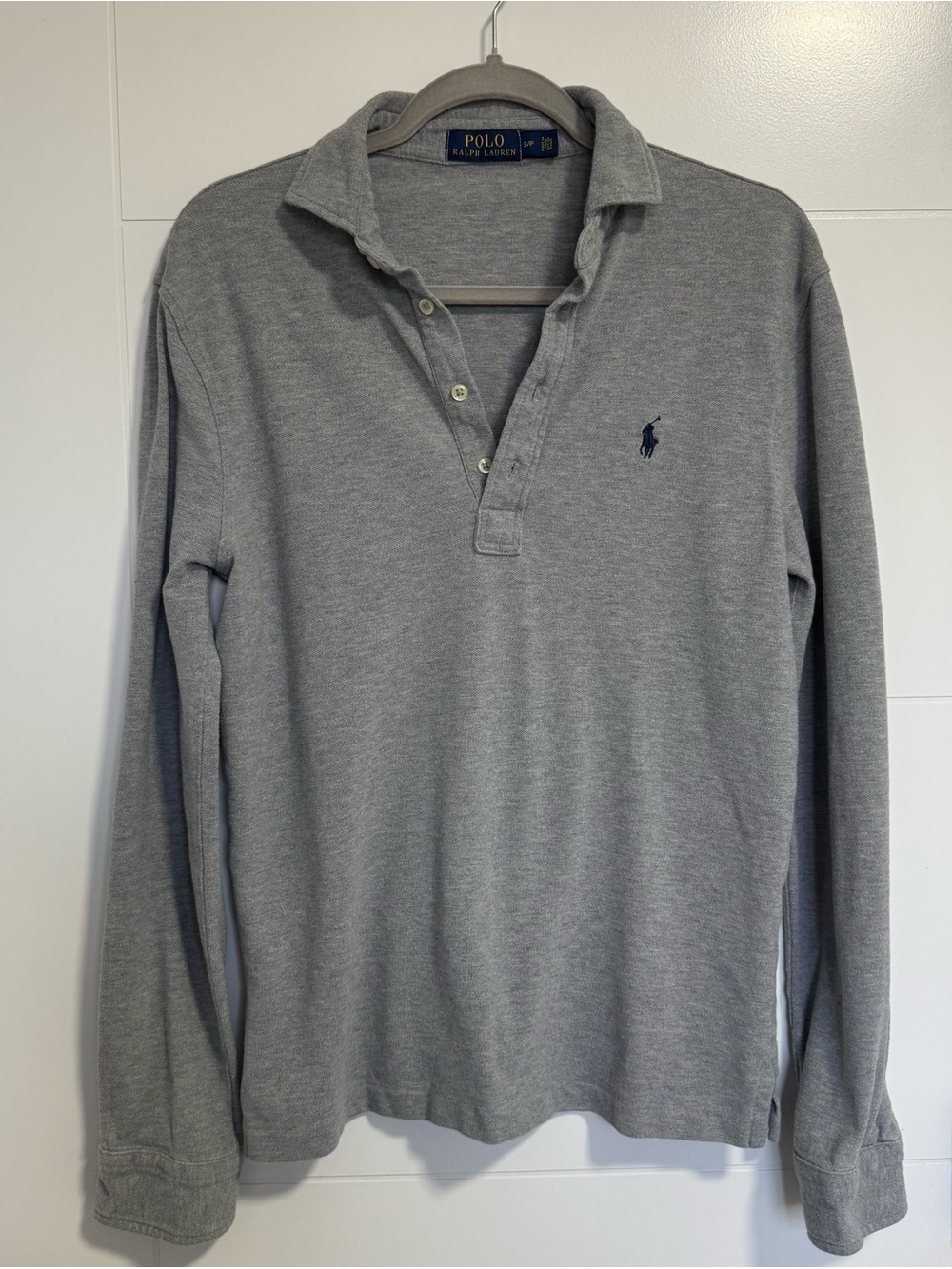 Polo by Ralph Lauren Men's Long-Sleeve Heather Gray Polo with Navy Logo